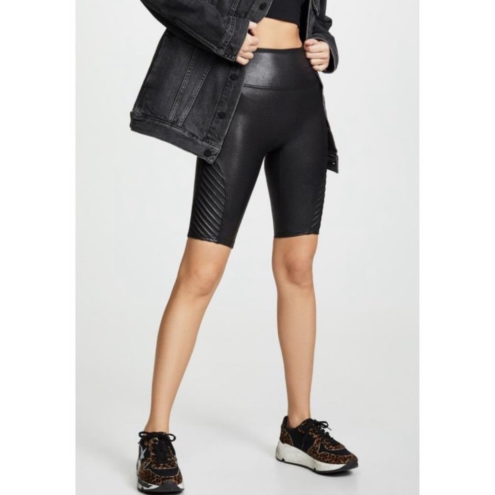 Spanx Faux Leather Moto Bike Short In Very Black Size XS NWT